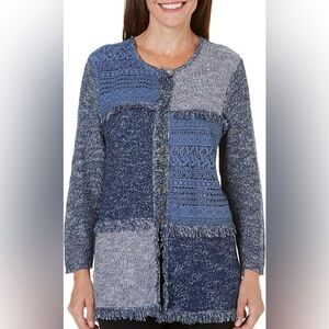 Alfred Dunner Blue Patchwork Cardigan Sweater Cotton Small‎ Shabby Chic Boho